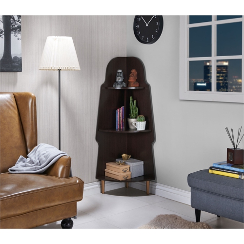FURNITURE OF AMERICA  Cellex Wood Contemporary 3-Tier Corner Bookcase In Espresso