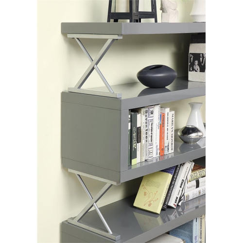 Furniture of America Sheena Contemporary Wood 4-Shelf Bookcase in Glossy Gray