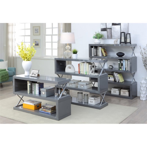 Furniture of America Sheena Contemporary Wood 4-Shelf Bookcase in Glossy Gray