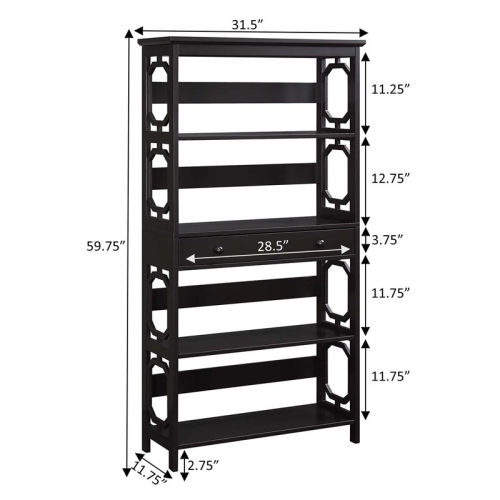 Convenience Concepts Omega 5-Tier Bookcase with Drawer in Espresso Wood