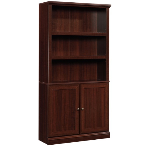 PEMBERLY ROW  Contemporary 3-Shelf 2-Door Tall Wood Bookcase In Cherry
