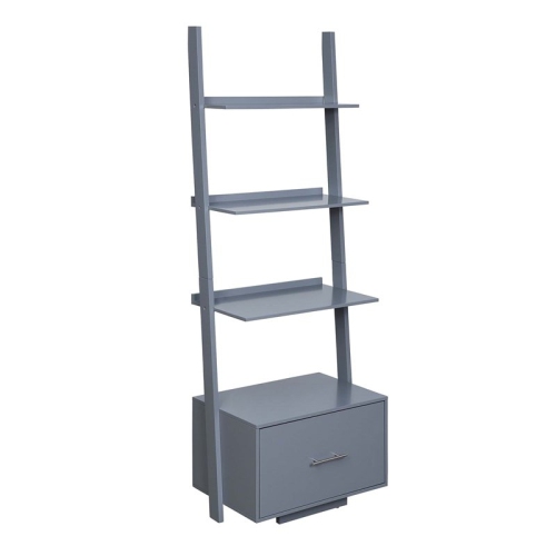 Pemberly Row Ladder Bookcase with File Drawer in Gray Wood Finish