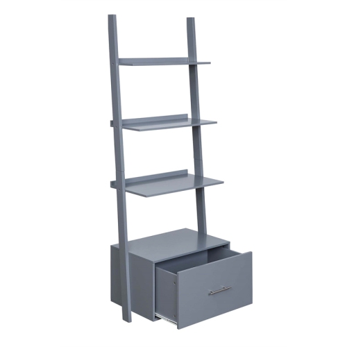 Pemberly Row Ladder Bookcase with File Drawer in Gray Wood Finish