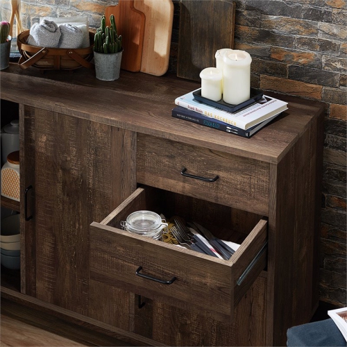 Bowery Hill Rustic Wood Two-Drawer Buffet in Reclaimed Oak