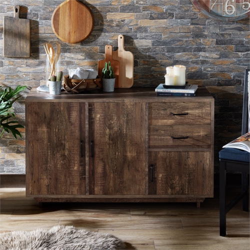 Bowery Hill Rustic Wood Two-Drawer Buffet in Reclaimed Oak