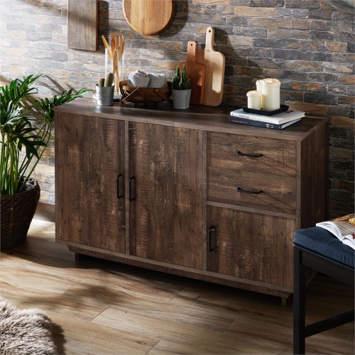 Bowery Hill Rustic Wood Two-Drawer Buffet in Reclaimed Oak