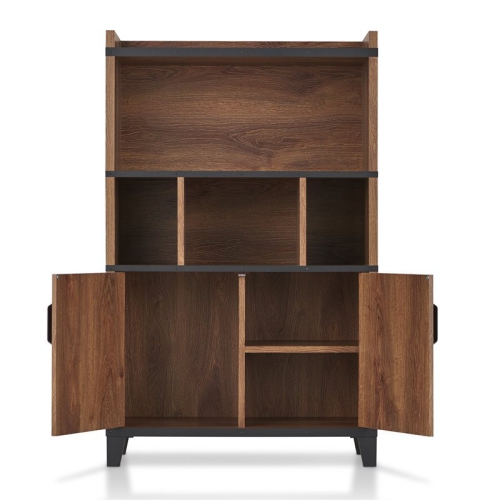 Bowery Hill Farmhouse Wood 8-Shelf Buffet in Distressed Walnut