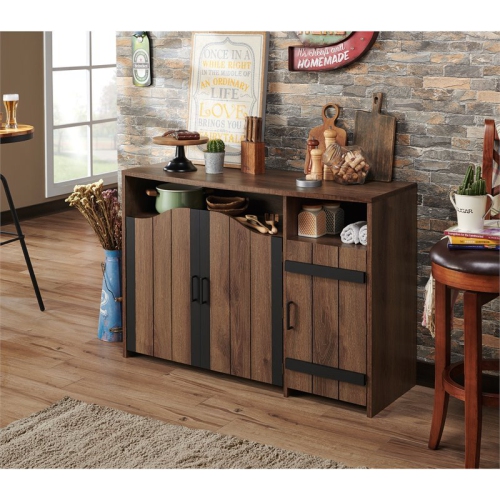 Furniture of America Helen Farmhouse Wood 6-Shelf Buffet in Distressed Walnut