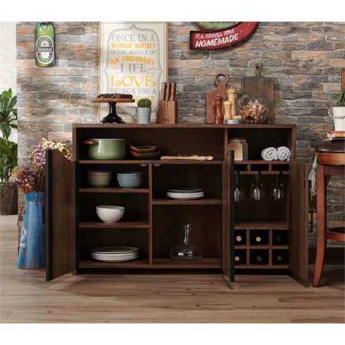Furniture of America Helen Farmhouse Wood 6-Shelf Buffet in Distressed Walnut