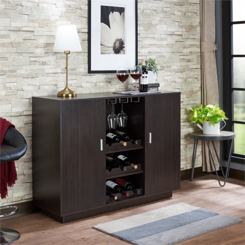 Bowery Hill Mid-Century Server with Wine Bottle Rack in Espresso