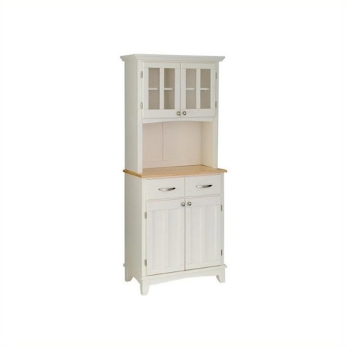 PEMBERLY ROW  Wood Buffet With Natural Wood Top And 2-Door Panel Hutch In White