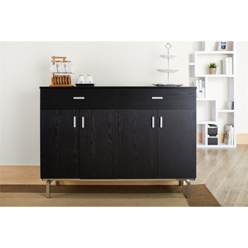 Bowery Hill Modern Wood 2-Drawer Buffet Server in Black and Chrome
