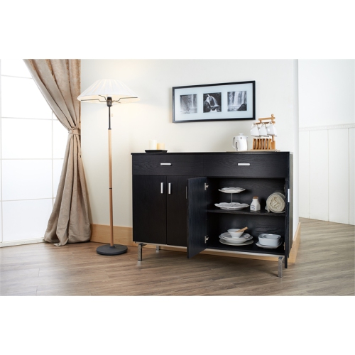 Bowery Hill Modern Wood 2-Drawer Buffet Server in Black and Chrome