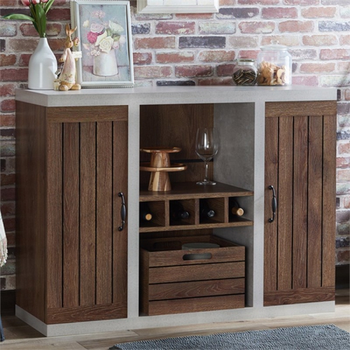 Bowery Hill Industrial Wood Wine Rack Buffet in Distressed Walnut