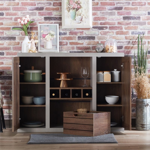 Bowery Hill Industrial Wood Wine Rack Buffet in Distressed Walnut