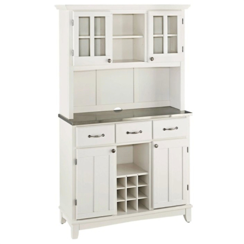 Pemberly Row Modern Steel Top Wood Buffet and 2-Door Hutch in White
