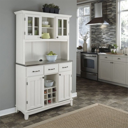 Pemberly Row Modern Steel Top Wood Buffet and 2-Door Hutch in White