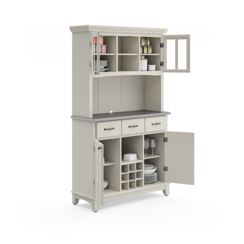 Pemberly Row Modern Steel Top Wood Buffet and 2-Door Hutch in White