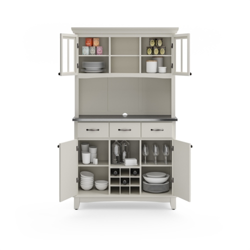 Pemberly Row Modern Steel Top Wood Buffet and 2-Door Hutch in White