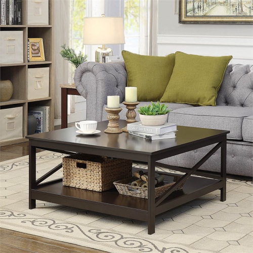 Convenience Concepts Oxford 36" Square Coffee Table in Espresso Wood Finish