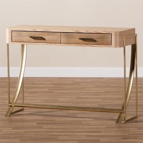 Baxton Studio Lafoy Mid-Century 2-Drawer Wood Console Table in Brown and Gold