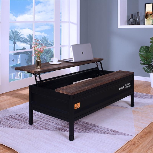 Furniture of America Lionna Metal Lift-Top Coffee Table in Black and Walnut