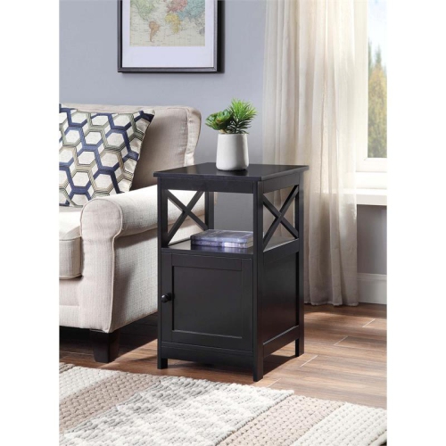 Convenience Concepts Oxford End Table with Cabinet in Black Wood Finish