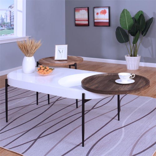 Furniture of America Hylen Metal 2-Piece Coffee Table Set in Natural Tone