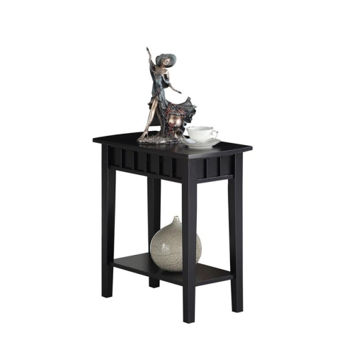 Convenience Concepts Dennis End Table in Black Wood Finish with Shelf