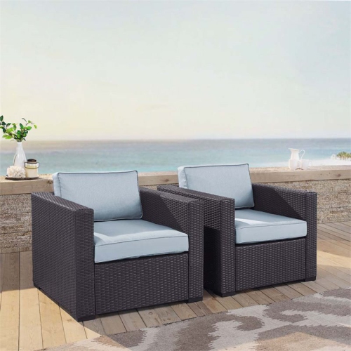 Crosley Furniture KO70103BR-MI Biscayne 2 Piece Outdoor Wicker Conversation Set with Mist Cushions, Brown