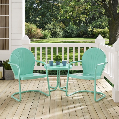 Crosley Furniture KO10004AQ Griffith 3-Piece Retro Metal Outdoor Seating Set with 2 Chairs and Side Table, Aqua