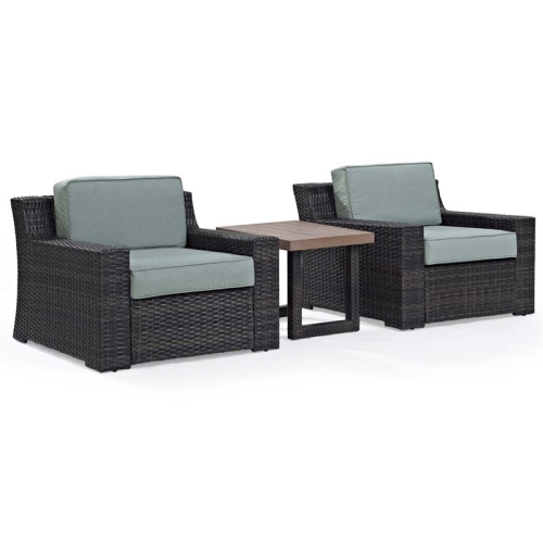 CROSLEY FURNITURE  Ko70124Br-Mi Beaufort 3-Piece Outdoor Wicker Seating Set With Mist Cushions In Brown