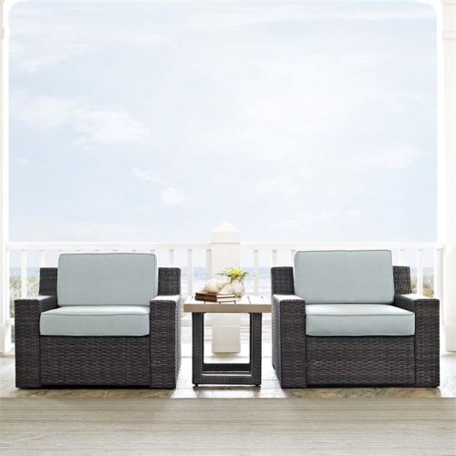 Crosley Furniture KO70124BR-MI Beaufort 3-Piece Outdoor Wicker Seating Set, Brown with Mist Cushions