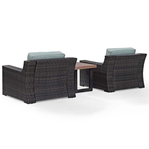 Crosley Furniture KO70124BR-MI Beaufort 3-Piece Outdoor Wicker Seating Set, Brown with Mist Cushions