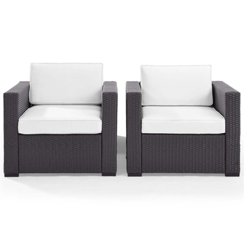 Crosley Furniture KO70103BR-WH Biscayne 2 Piece Outdoor Wicker Conversation Set with White Cushions, Brown