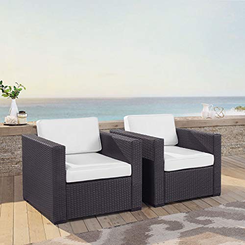 Crosley Furniture KO70103BR-WH Biscayne 2 Piece Outdoor Wicker Conversation Set with White Cushions, Brown