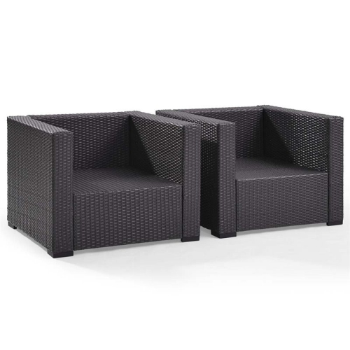 Crosley Furniture KO70103BR-WH Biscayne 2 Piece Outdoor Wicker Conversation Set with White Cushions, Brown