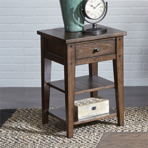 Pemberly Row Transitional Wood Chair Side Table in Dark Brown