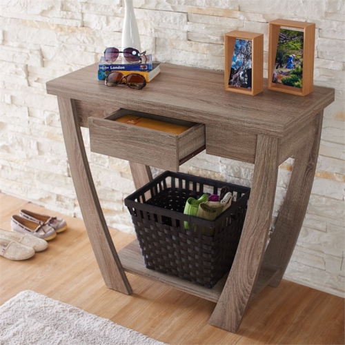 Bowery Hill Modern Wood Console Table in Light Oak