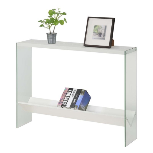 Convenience Concepts SoHo V Console Table with Shelf in White Wood Finish