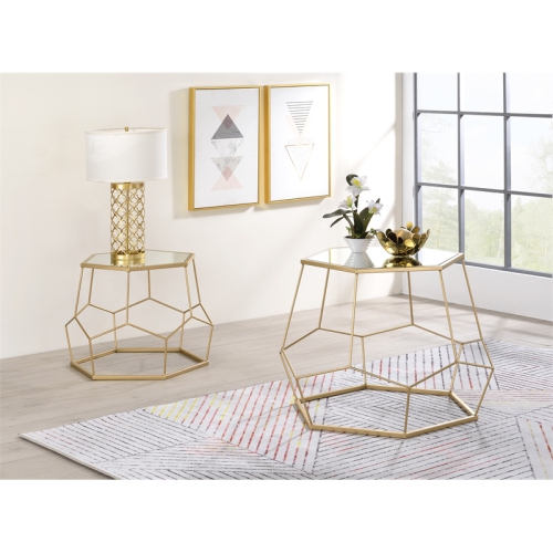 FURNITURE OF AMERICA  Boris Contemporary Metal Nesting Accent Table Set In In Gold