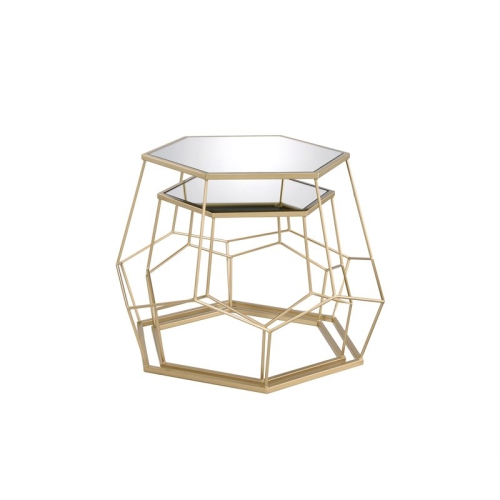 Furniture of America Boris Contemporary Metal Nesting Accent Table Set in Gold