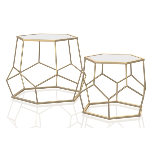 Furniture of America Boris Contemporary Metal Nesting Accent Table Set in Gold