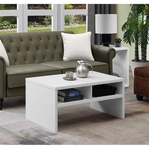 Northfield Admiral Deluxe Coffee Table with Shelves in White Wood Finish