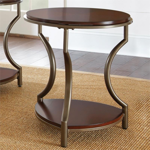 Miles Merlot Cherry Finish Wood and Metal Round End Table