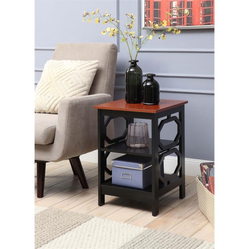Convenience Concepts Omega End Table in Cherry and Black Wood Finish