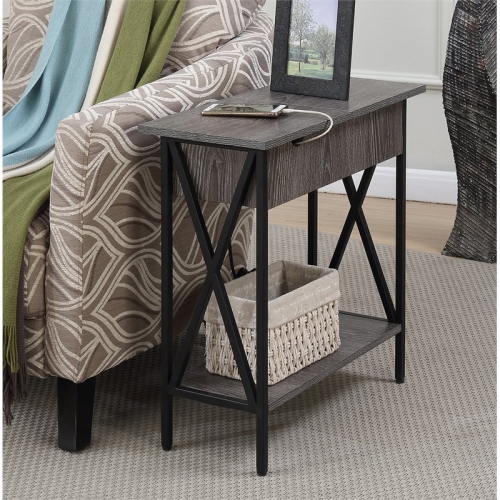 Convenience Concepts Tucson Electric Flip-Top End Table in Weathered Gray Wood