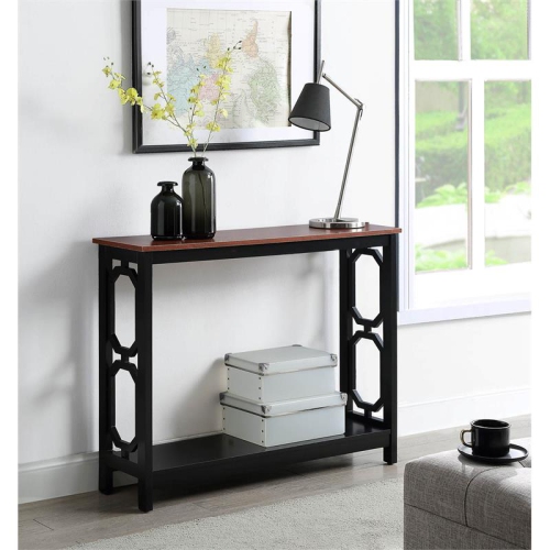 Pemberly Row Contemporary Console Table in Cherry and Black Wood Finish ...