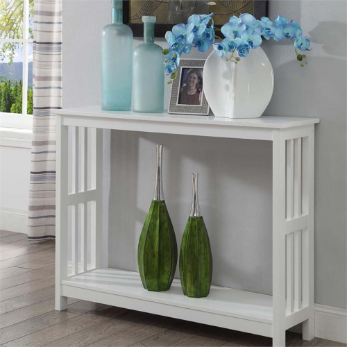 Pemberly Row Traditional Mission Console Table in White Wood Finish