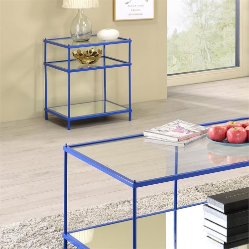 Furniture of America Mendry Contemporary Metal 2-Shelf Side Table in Blue